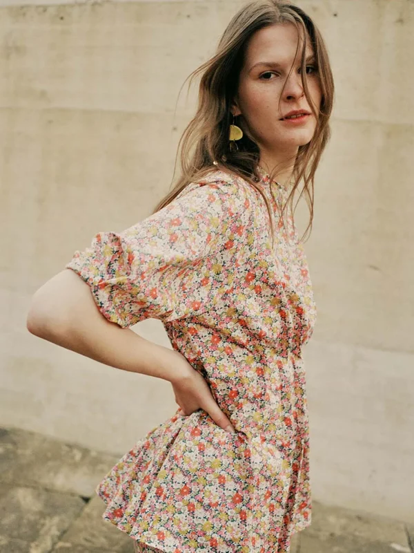 MALAIKARAISS Pleated Top Resort Mille Fleurs<< Tops/blouses